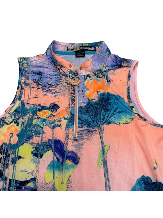 Jamie Sadock Thai Beauty Watercolor Women's 1/4 Zip Sleeveless Golf Top, Size M - Picture 3 of 7